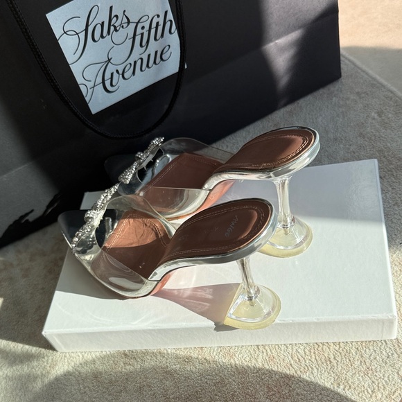 Amina Muaddi Silver Crystal Bow Heels - Picture 3 of 7